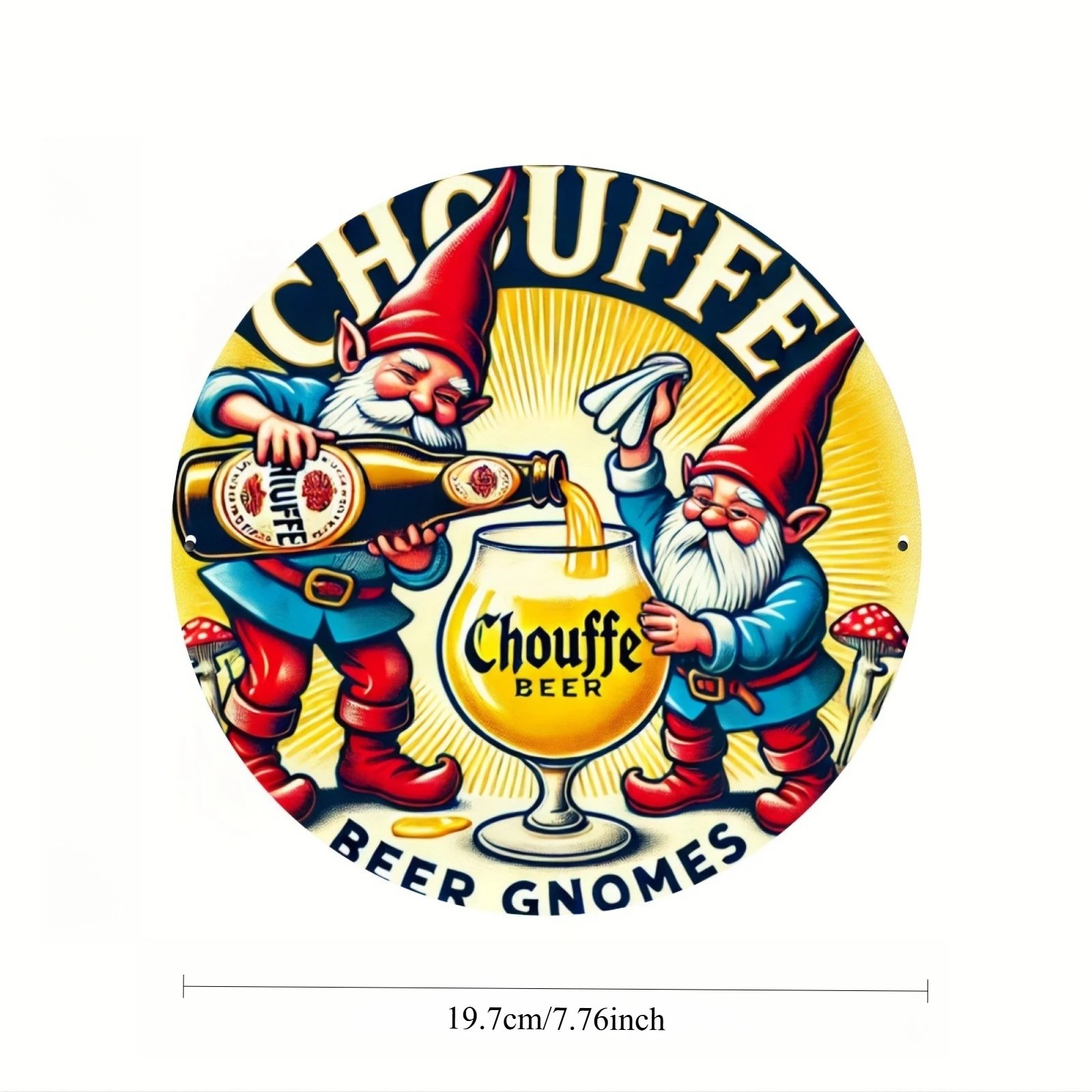 Xt Home Textiles - Round Metal Sign with Beer Gnome