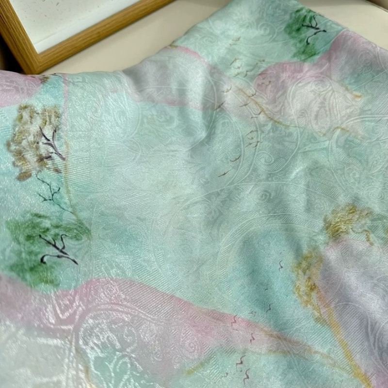 Home Fashion Textiles - 1meter Cyan Jacquard Fabric Chinese Style