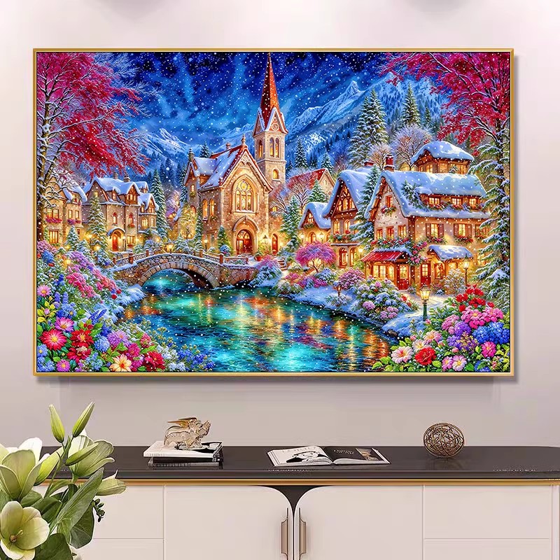 Home Textiles Discount - 9ct 100x75cm Winter Church Embroidery DIY