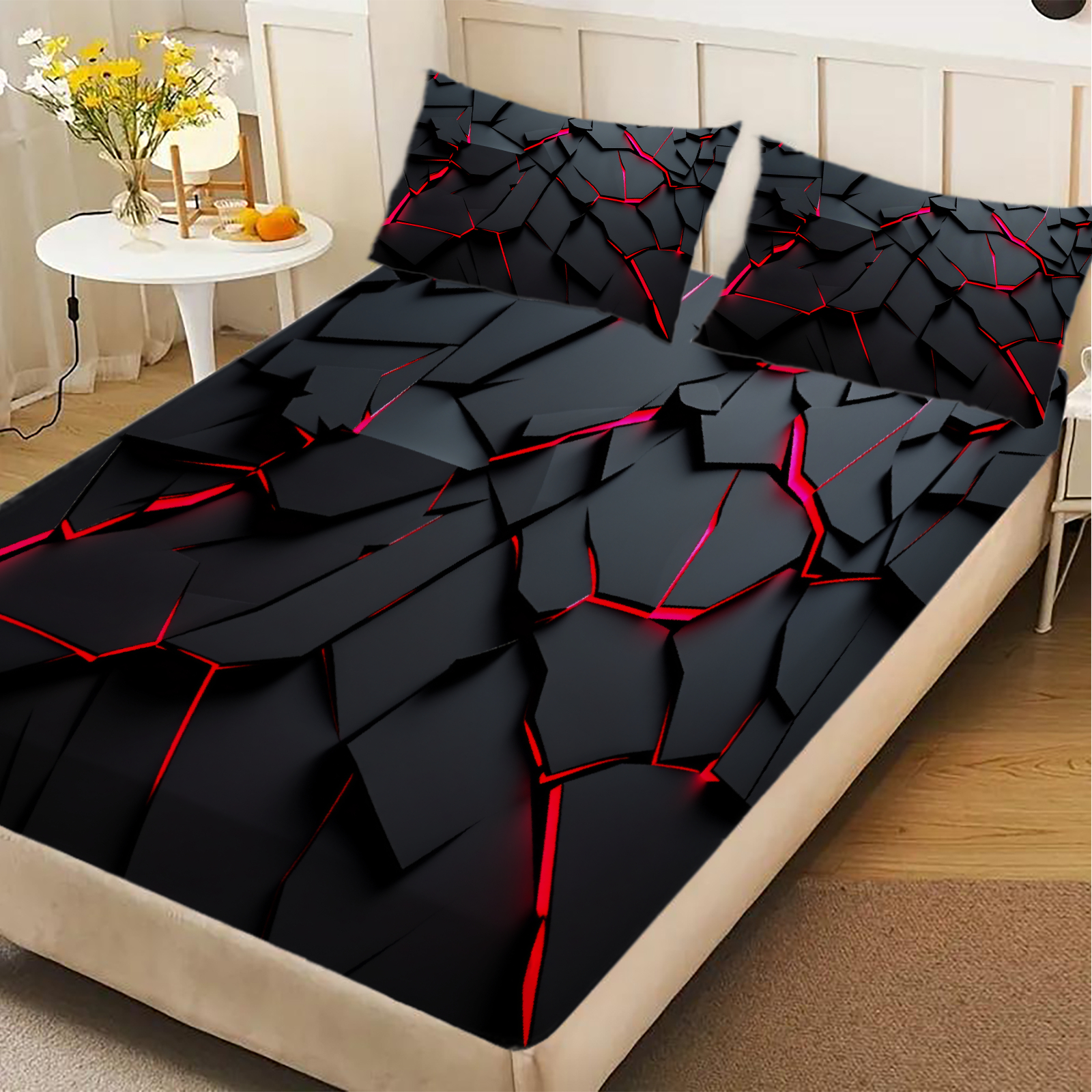Home Textiles Discount - 3Pcs Lightning Glow Fitted Sheet Set